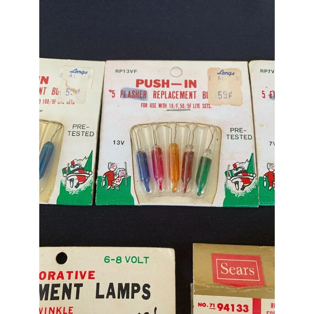 Vintage Push-in Flasher Replacement Bulbs Christmas Mini Lights 4 Packs & Extras